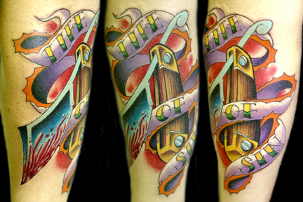 Tattoos - Oddities tattoos - switch blade and banner life of sin tattoo